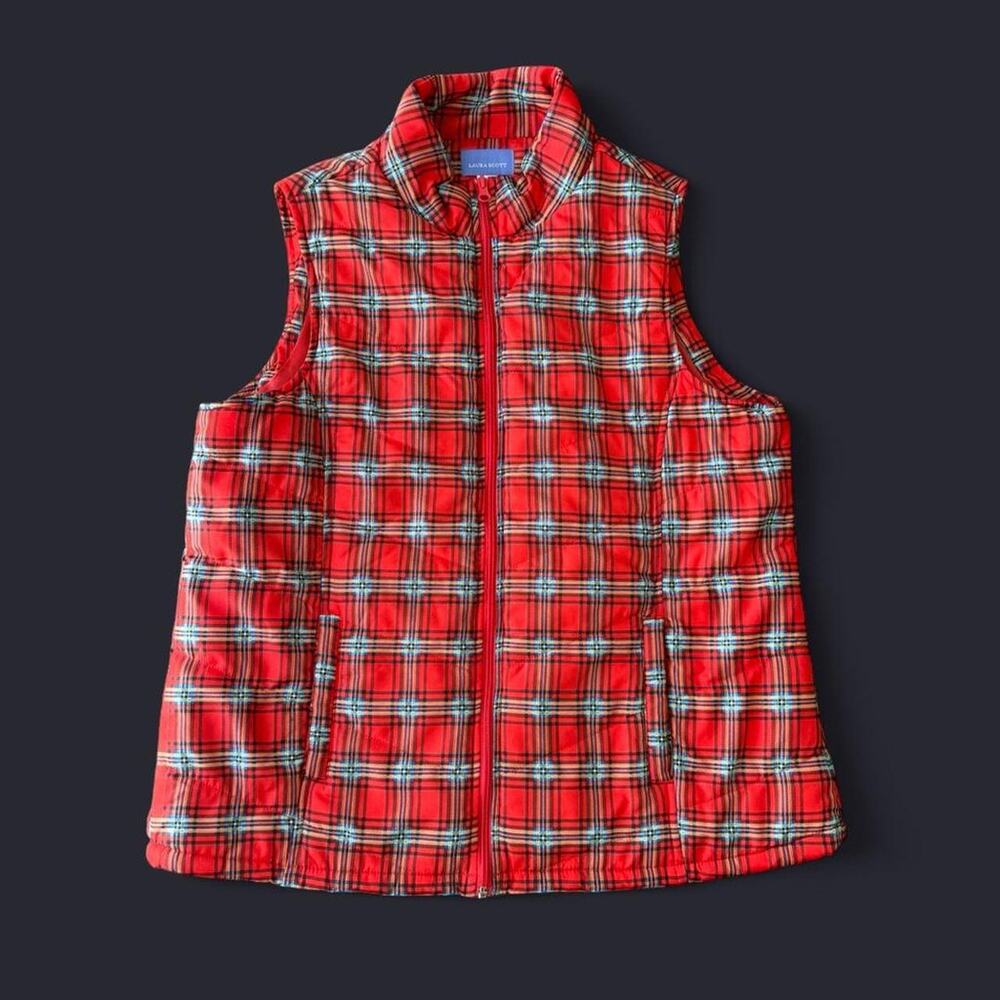 Laura scott red plaid puffer